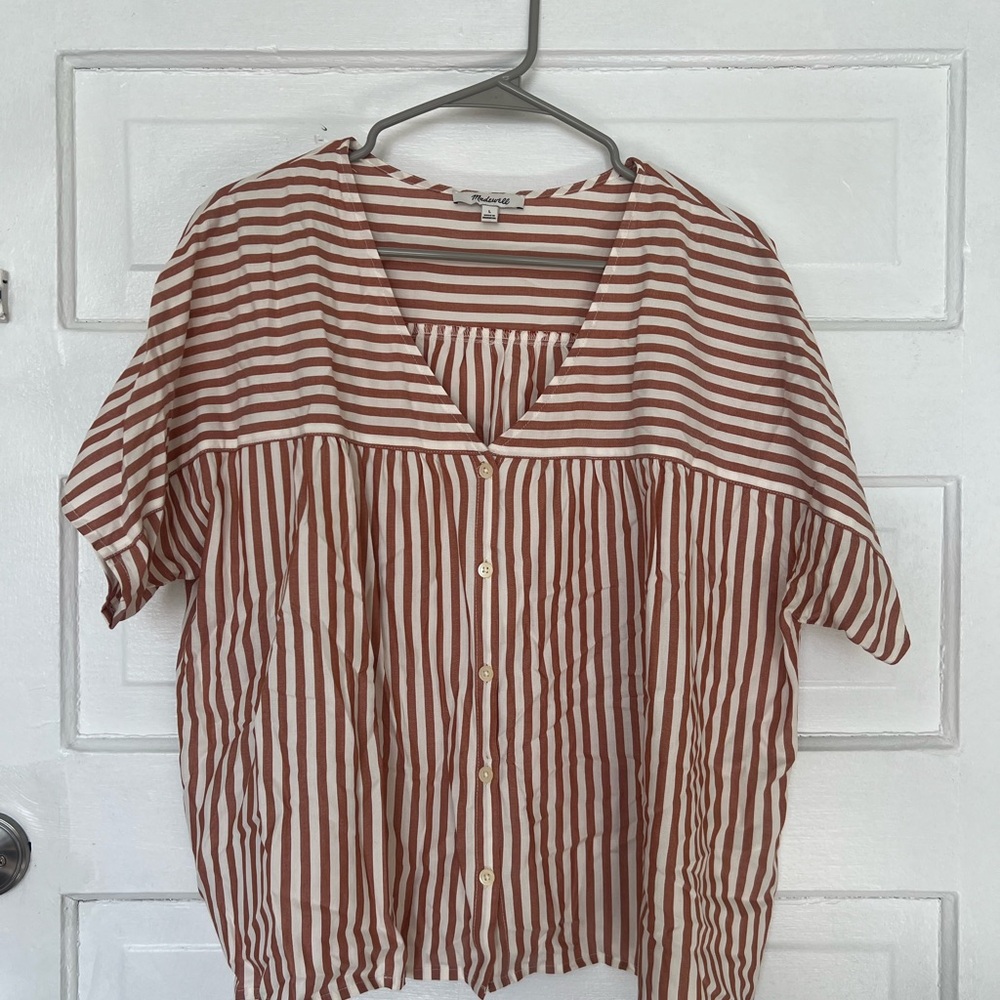Madewell Brown and White Striped Button Down Shirt